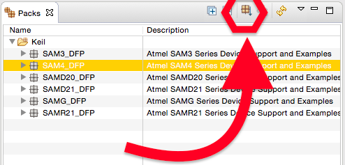 Baixando o pacote SAM4 DFP para ATmel.